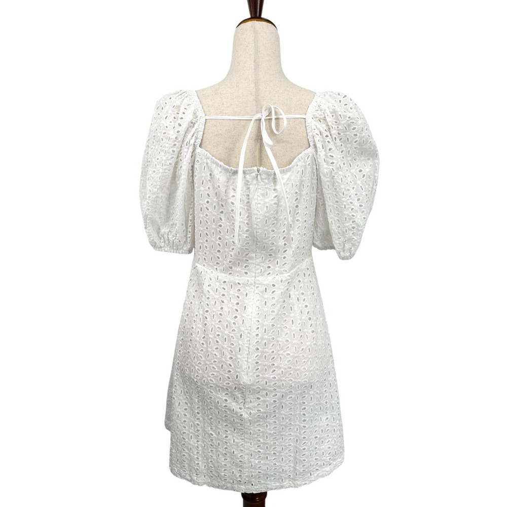 Shein Eyelet Mini Dress White Sweetheart Neck Short Puff Sleeves Women's Large - Picture 2 of 11